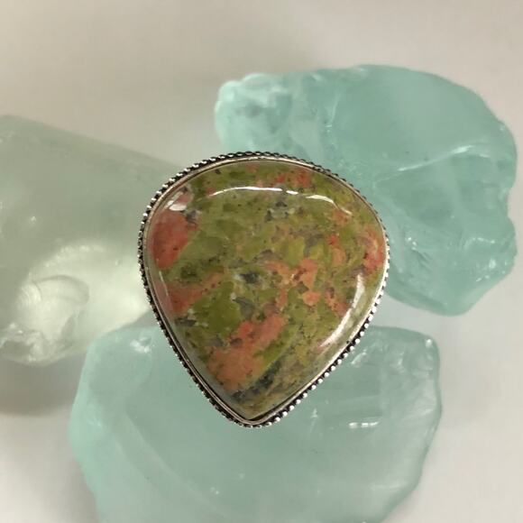 925 Sterling Unakite Ring  Size 7.5 - Picture 1 of 6